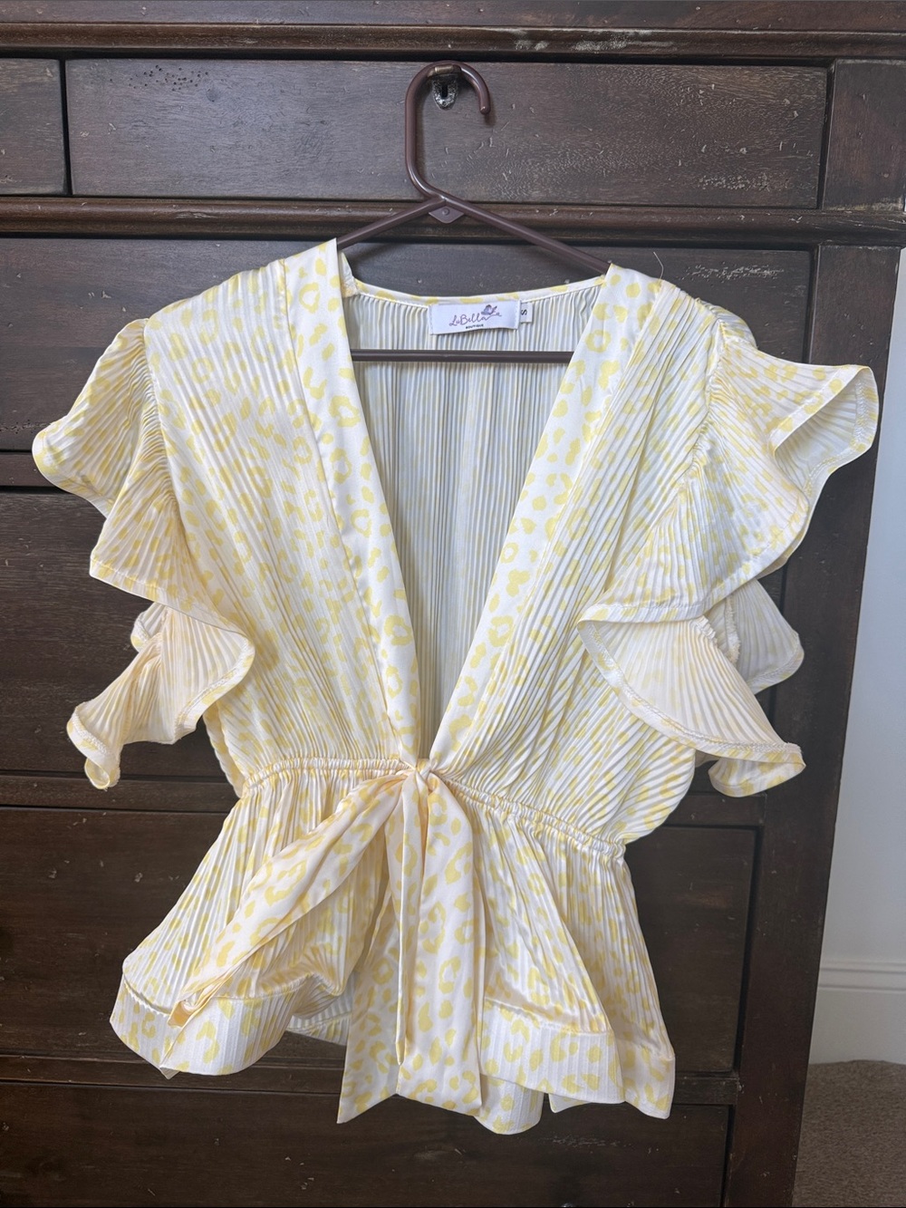 Lu Bella Ruffle Tie-Front Top Yellow and white